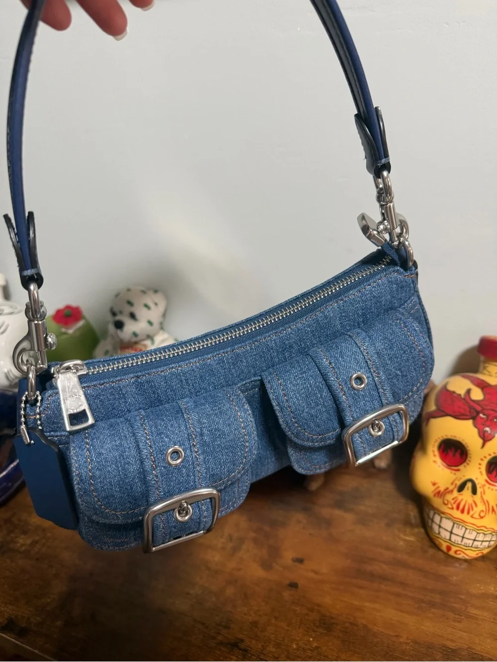Coach Denim Ashton Buckle Shoulder Bag - Blue